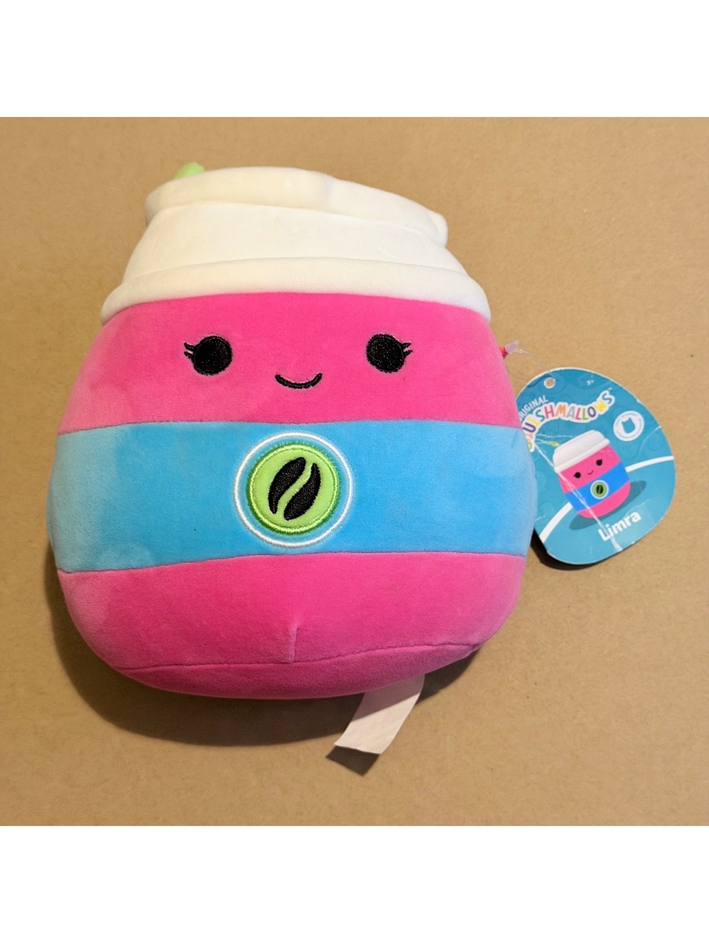 Squishmallows Limra the Latte 7” Pink Blue Coffee Cup Plush First to Market